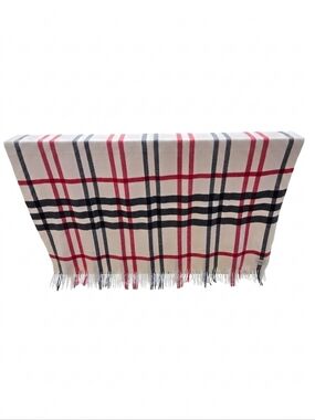 ​Nordstrom 100% Cashmere Throw 52" x 60" Beige Plaid Fringe Blanket Nova Check